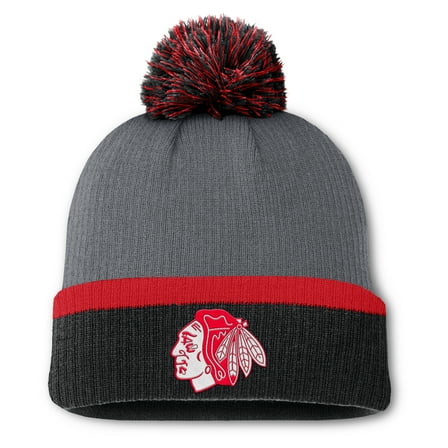 Women's Fanatics Charcoal Chicago Blackhawks Cuffed Knit Hat with Pom