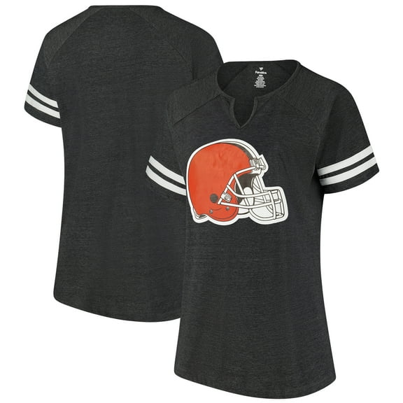 Women's Fanatics Charcoal Cleveland Browns Plus Size Logo Striped Raglan Notch Neck T-Shirt