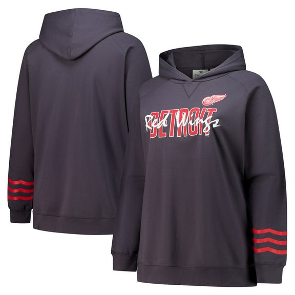 Women's Fanatics Charcoal Detroit Red Wings Plus Size Lightweight Fleece Raglan Pullover Hoodie
