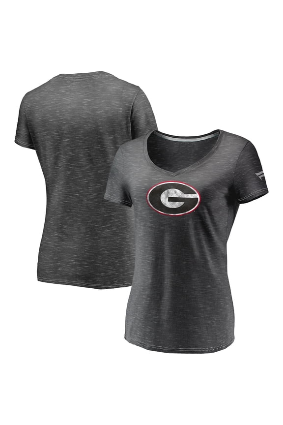 Women's Fanatics Charcoal Georgia Bulldogs Primary Logo Space-Dye V-Neck T-Shirt