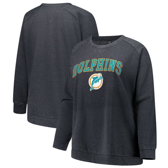 Women's Profile Charcoal Miami Dolphins Plus Size Acid Wash Raglan Sweatshirt