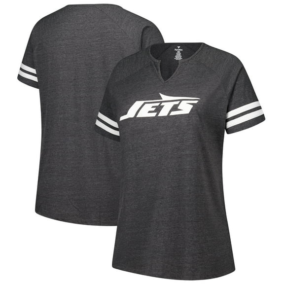 Women's Fanatics Charcoal New York Jets Plus Size Logo Striped Raglan Notch Neck T-Shirt