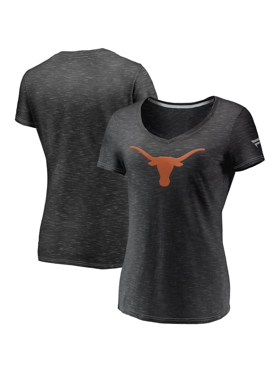 Women's Fanatics Charcoal Texas Longhorns Primary Logo Space-Dye V-Neck T-Shirt