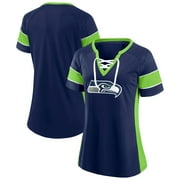 Womens Fanatics College Navy Seattle Seahawks Athena Fashion Lace-Up V-Neck T-Shirt