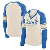 Women's Fanatics Cream/Blue Detroit Lions Hometown Gridiron Hero Raglan Lace-Up V-Neck Long Sleeve T-Shirt