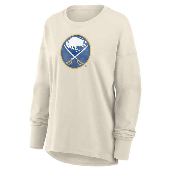 Women's Fanatics Cream Buffalo Sabres Distressed Logo Long Sleeve T-Shirt