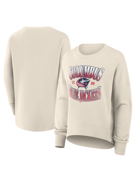 Women's Fanatics Cream Columbus Blue Jackets Oversized Slice Pullover Sweatshirt