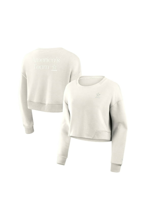 Women's Fanatics Cream Dallas Cowboys Studio Tri-Blend Cropped Pullover Sweatshirt