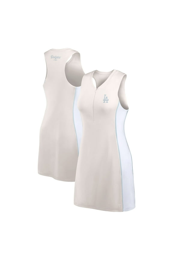 Women's Fanatics Cream Los Angeles Dodgers Studio Boost Athletic Half-Zip Dress