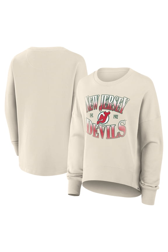 Women's Fanatics Cream New Jersey Devils Oversized Vintage Slice Pullover Sweatshirt
