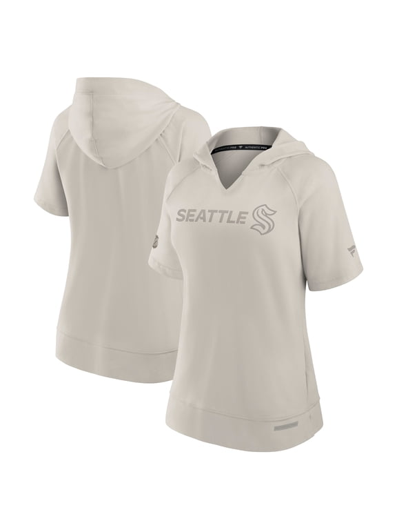 Women's Fanatics Cream Seattle Kraken Authentic Pro Road Short Sleeve V-Neck Pullover Hoodie