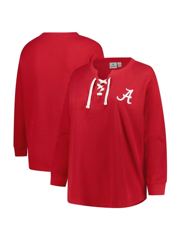 Women's Fanatics Crimson Alabama Crimson Tide Lace-Up Waffle Knit Plus Size Long Sleeve T-Shirt