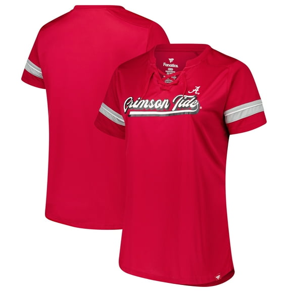 Women's Fanatics Crimson Alabama Crimson Tide Plus Size Overtime Readiness Lace-Up T-Shirt