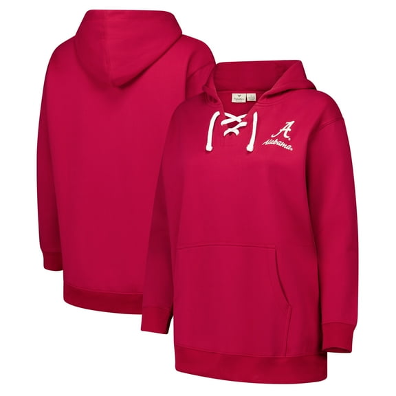 Women's Fanatics Crimson Alabama Crimson Tide Plus Size Scripy Lace-Up V-Neck Hoodie