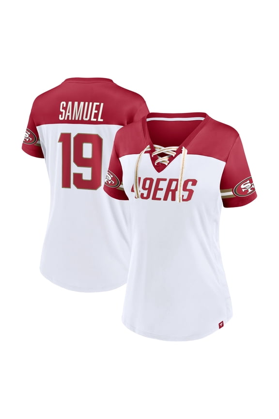 Women's Fanatics Deebo Samuel White San Francisco 49ers Athena Name & Number V-Neck Top