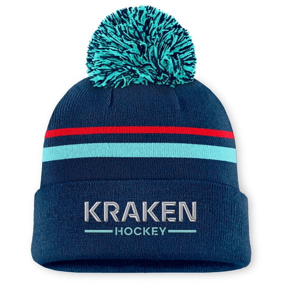 Women's Fanatics Deep Sea Blue Seattle Kraken Authentic Pro Rink Cuffed Knit Hat with Pom