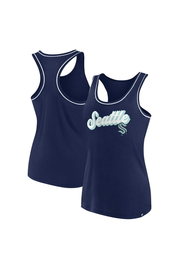 Women's Fanatics Deep Sea Blue Seattle Kraken Wordmark Logo Racerback Scoop Neck Tank Top