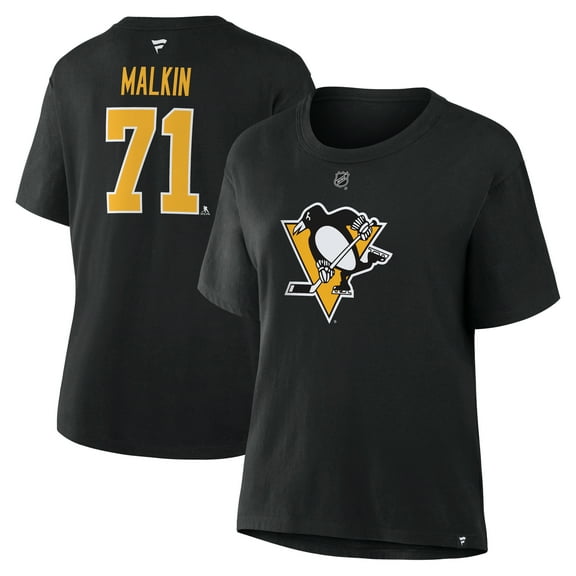 Women's Fanatics Evgeni Malkin Black Pittsburgh Penguins Authentic Stack Name & Number T-Shirt