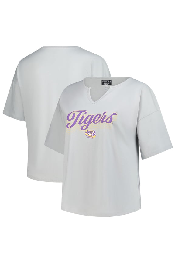 Women's Fanatics Gray LSU Tigers Plus Size Winning Gear Notch Neck T-Shirt