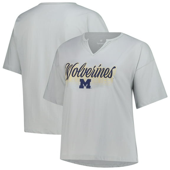 Women's Fanatics Gray Michigan Wolverines Plus Size Winning Gear Notch Neck T-Shirt