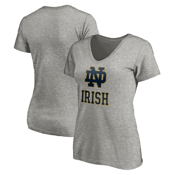 Women's Fanatics Gray Notre Dame Fighting Irish Primary Logo V-Neck T-Shirt