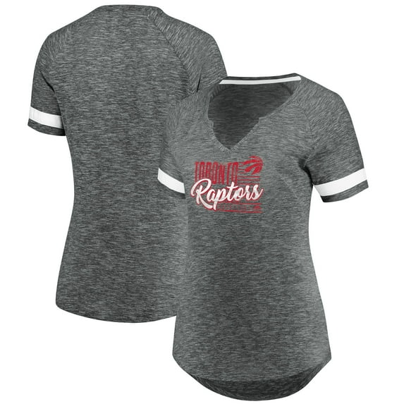 Women's Fanatics Gray/White Toronto Raptors Showtime Winning With Pride Notch Neck T-Shirt
