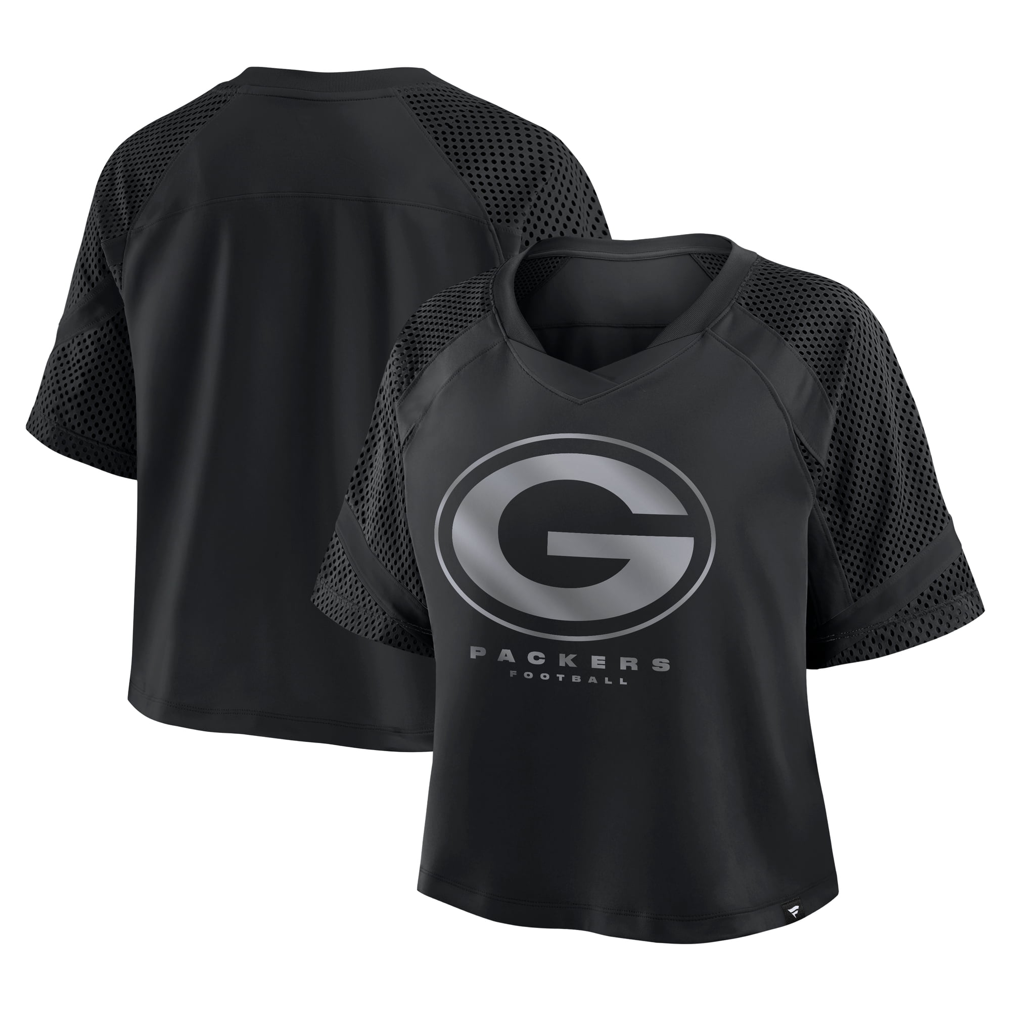 Women's Fanatics Green Bay Packers Oversized Raglan V-Neck Blackout