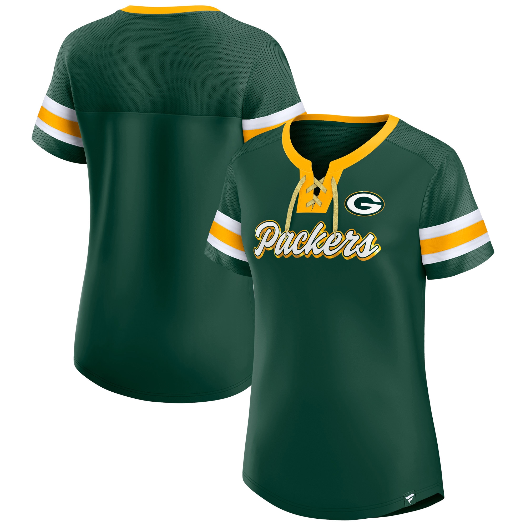 Women's Fanatics Green Green Bay Packers Original State Lace-Up T-Shirt