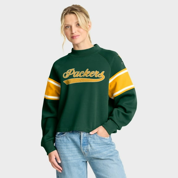Women's Fanatics Green Green Bay Packers Oversized Hometown Toss Sweep Mock Neck Pullover