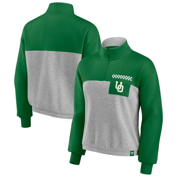 Women's Fanatics Green/Heathered Gray Oregon Ducks Sideline to Sideline Colorblock Quarter-Zip Jacket