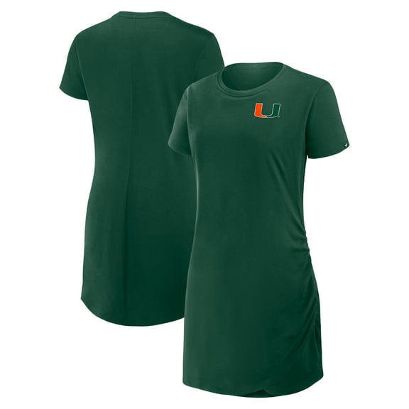 Women's Fanatics Green Miami Hurricanes Ruched Drape T-Shirt Dress