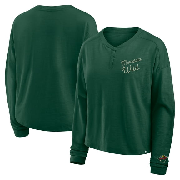 Women's Fanatics Green Minnesota Wild Oversized All Out Effort Long Sleeve Henley T-Shirt