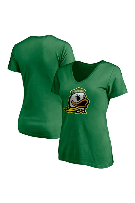Women's Fanatics Green Oregon Ducks Primary Logo V-Neck T-Shirt
