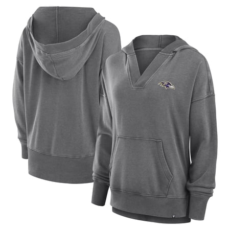 Women's Fanatics Heather Charcoal Baltimore Ravens Initiative Snow Wash French Terry V-Neck Pullover Hoodie
