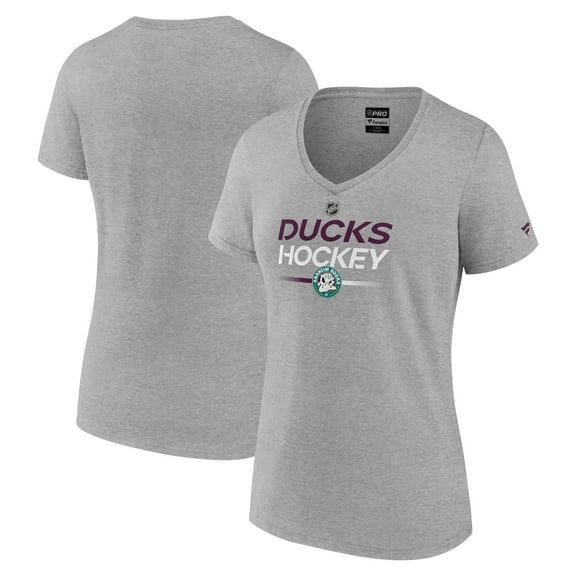 Women's Fanatics Heather Gray Anaheim Ducks Authentic Pro Wordmark V-Neck T-Shirt