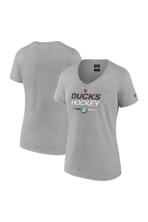 Women's Fanatics Heather Gray Anaheim Ducks Authentic Pro Wordmark V-Neck T-Shirt