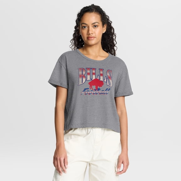 Women's Fanatics Heather Gray Buffalo Bills Overplayed Tribute Tri-Blend Boxy T-Shirt