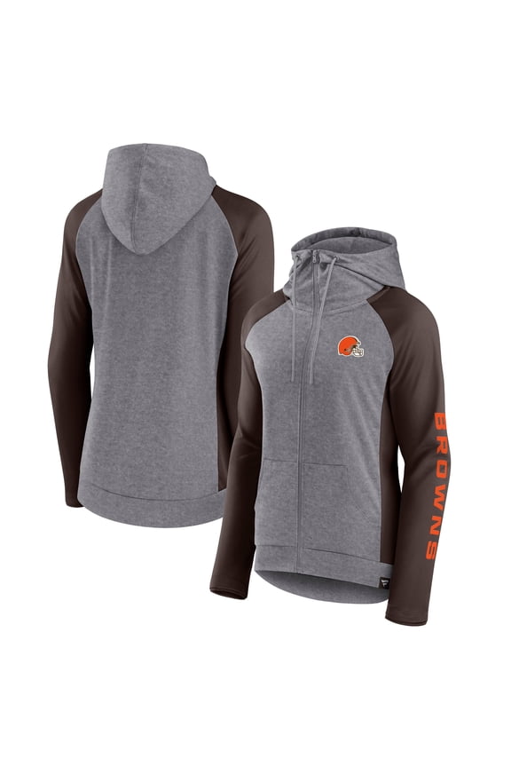 Women's Fanatics Heather Gray/College Brown Cleveland Browns Blind Side Lightweight Full-Zip Hoodie