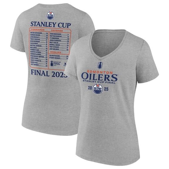 Women's Fanatics  Heather Gray Edmonton Oilers 2025 Stanley Cup Final Roster V-Neck T-Shirt