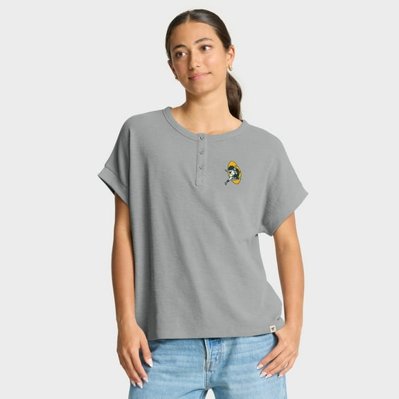 Women's Fanatics Heather Gray Green Bay Packers Oversized-Hometown Premium Henley Shirt