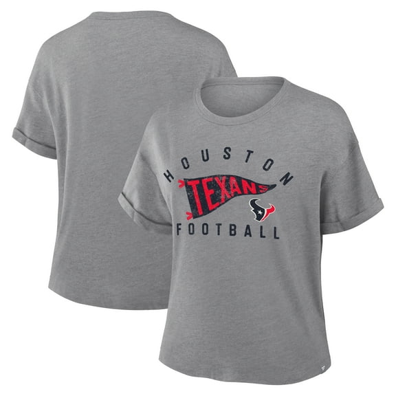 Women's Fanatics Heather Gray Houston Texans Pennant Wave Tribute Tri-Blend Boxy T-Shirt