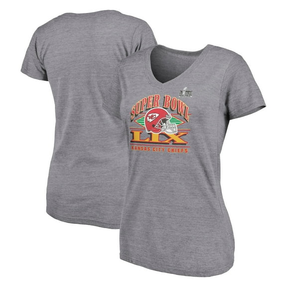 Women's Fanatics Heather Gray Kansas City Chiefs Super Bowl LIX Plus Size Our Pastime V-Neck Bi-Blend T-Shirt