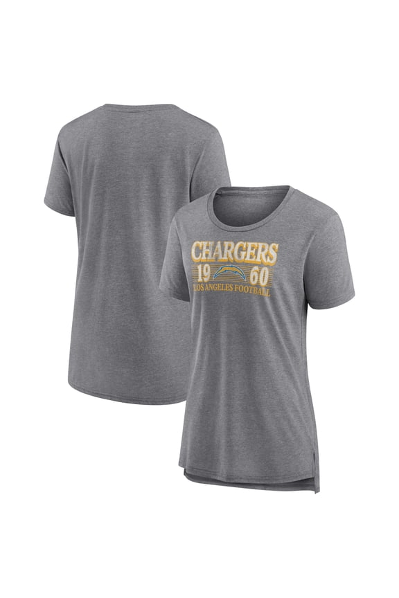 Women's Fanatics Heather Gray Los Angeles Chargers Neck And Neck Scoop Neck T-Shirt