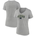 thumbnail image 1 of Women's Fanatics Heather Gray Michigan Wolverines Campus V-Neck T-Shirt, 1 of 3