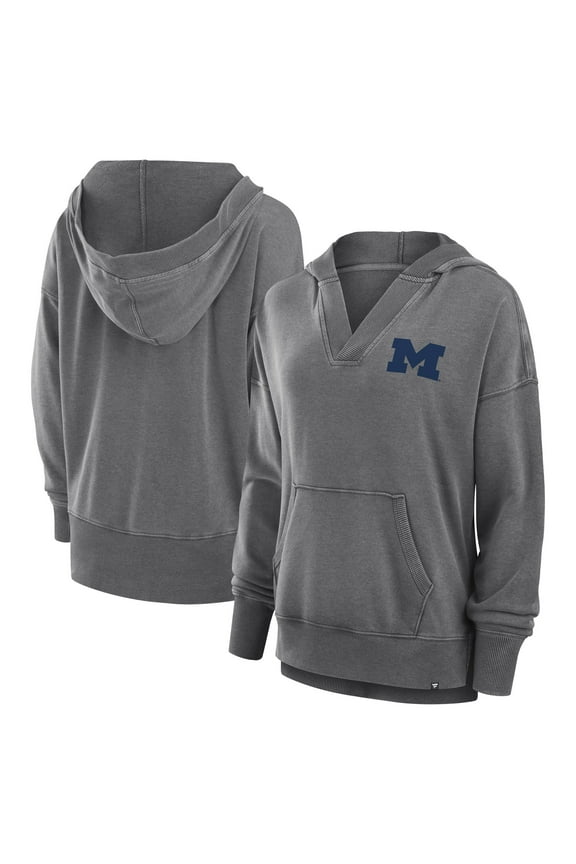 Women's Fanatics  Heather Gray Michigan Wolverines Initiative Snow Wash French Terry V-Neck Pullover Hoodie