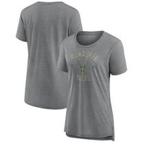 Women's Heather Gray Milwaukee Bucks Heritage Tri-Blend T-Shirt