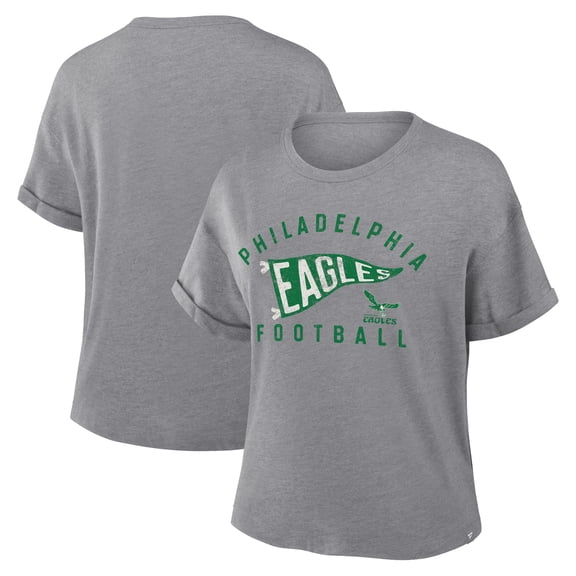 Women's Fanatics Heather Gray Philadelphia Eagles Pennant Wave Tribute Tri-Blend Boxy T-Shirt