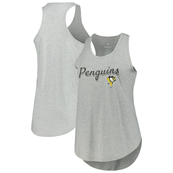 Women's Fanatics Heather Gray Pittsburgh Penguins Plus Size Racerback Tank Top