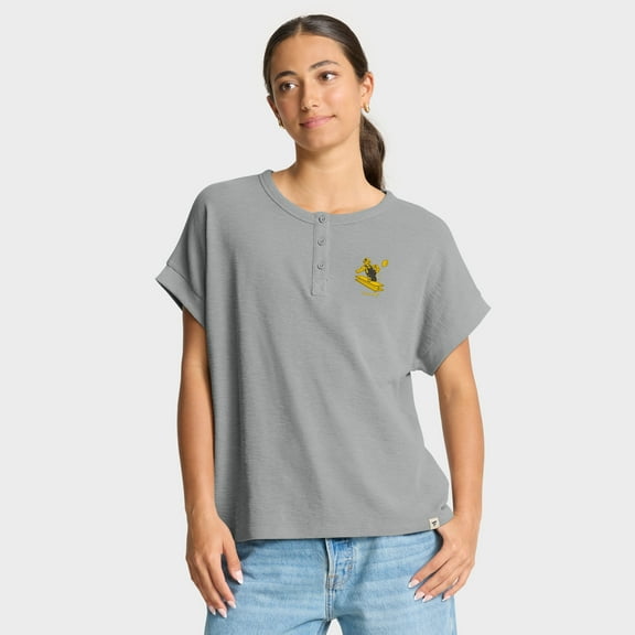 Women's Fanatics Heather Gray Pittsburgh Steelers Oversized-Hometown Premium Henley Shirt