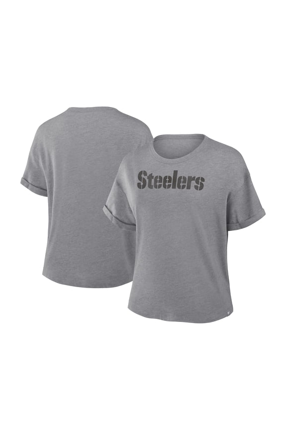 Women's Fanatics Heather Gray Pittsburgh Steelers Swing Pass Tri-Blend Boxy T-Shirt